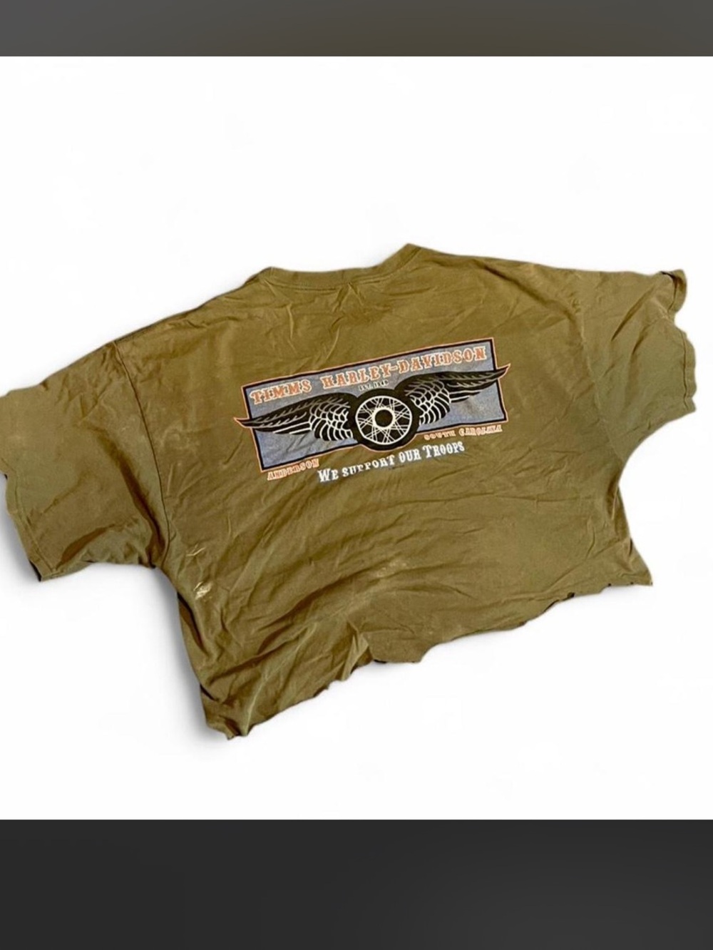 Vintage Harley Davidson Olive Green Crop Top T-Shirt XL Biker Grunge